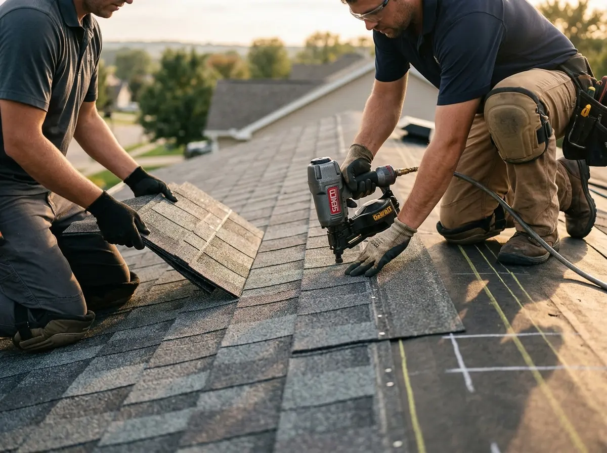 Professional roofer working on a residential roof in Atlantic City